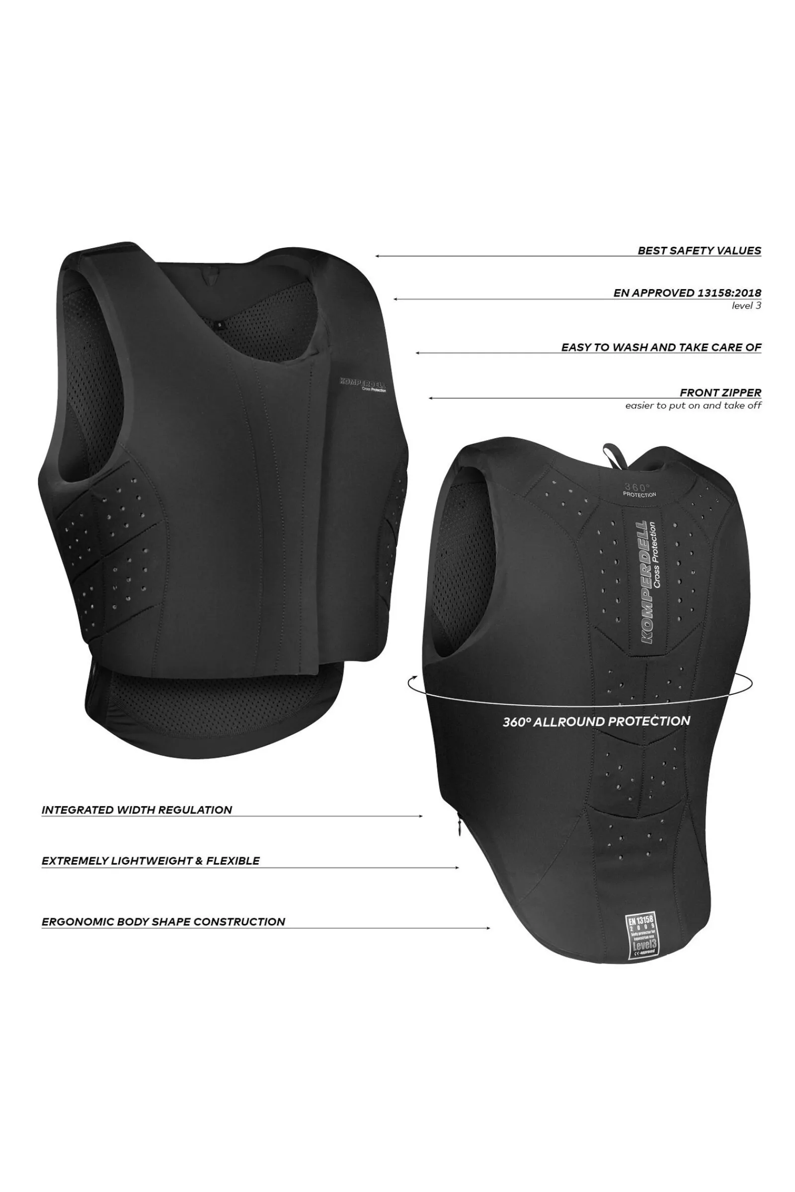 New sikkerhetsvest, frontglidelås, normal passform Ridevester Og Sikkerhetsvester