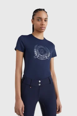 Sale Tommy Hilfiger Equestrian Crest Rhinestone Performance t-skjorte til dame Skjorter Og Topper