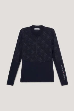 Best Tommy Hilfiger Equestrian Cologne Reflekterende langarmet 1/4 glidelås treningsgenser Skjorter Og Topper